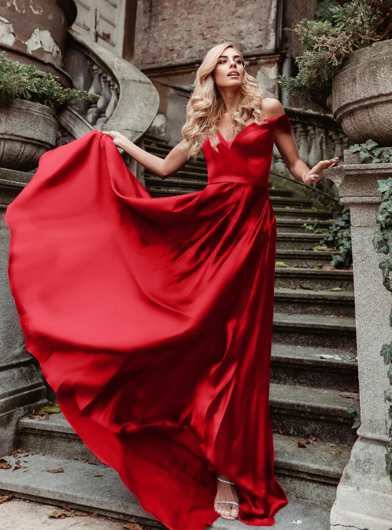 HDD Alexa Sweetheart Of Shoulder A Line Satin Formal Dress (Made-to-Order)