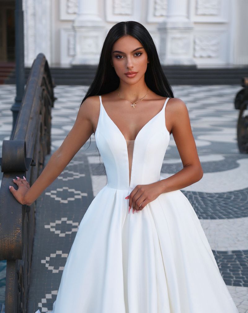 Tina Holly TF002 Plunging V-Neck Satin Ball Gown with High Slit