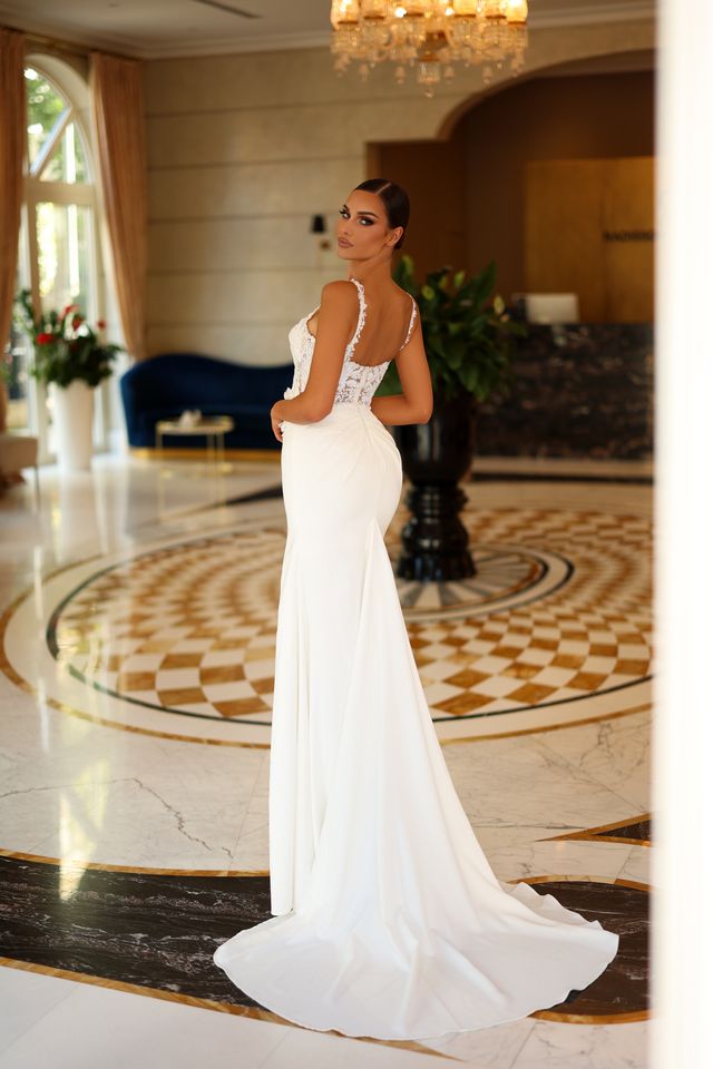 Tina Holly TW901 Bridal Gown with Lace Bodice and Slit Skirt