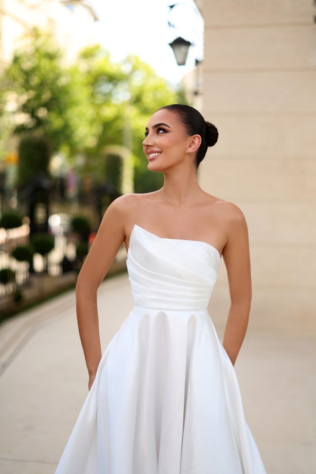 Tina Holly TE302 Off-White Mikado Strapless Bridal Gown (Made to Order)