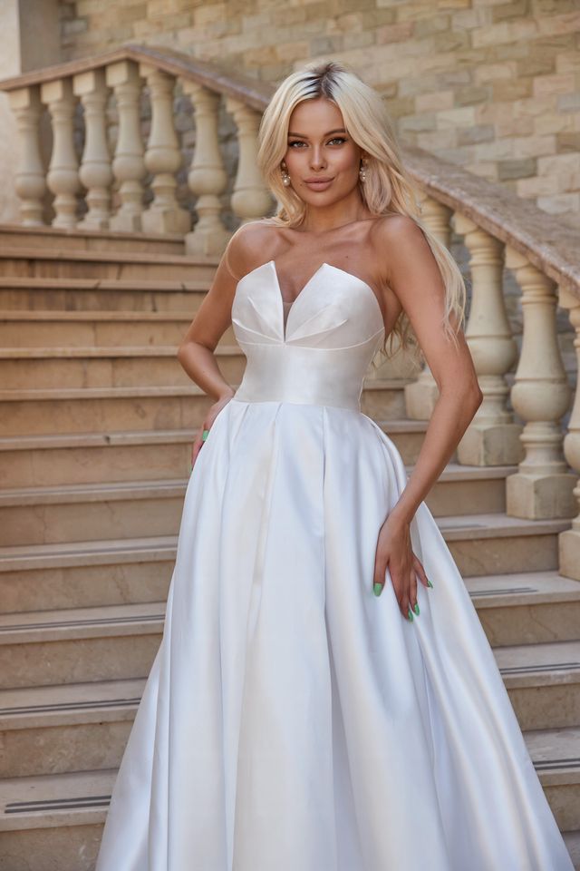 Tina Holly TA611W White Satin Sweetheart Neckline Ballgown