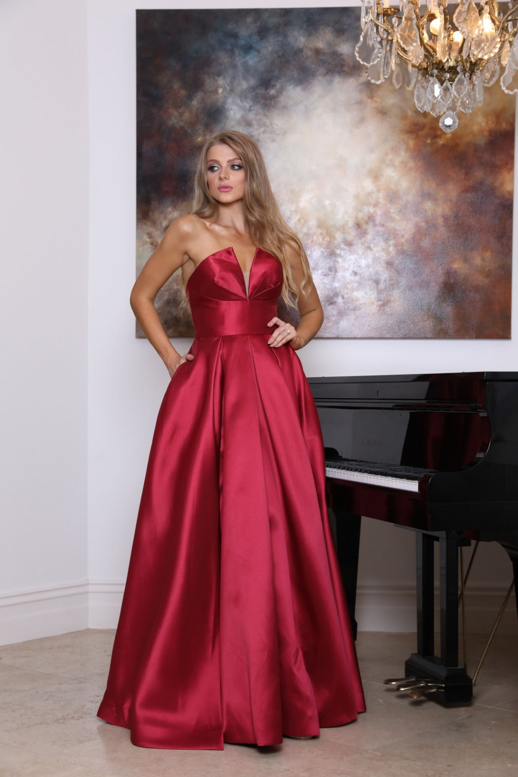 Tina Holly | TA611 Mikado Strapless Side Split A Line Ball  Gown (Made-To-Order)