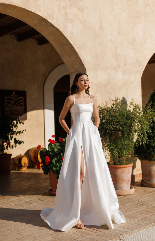 Tina Holly TE305 Modern Soft Satin Wedding Dress with Front Slit