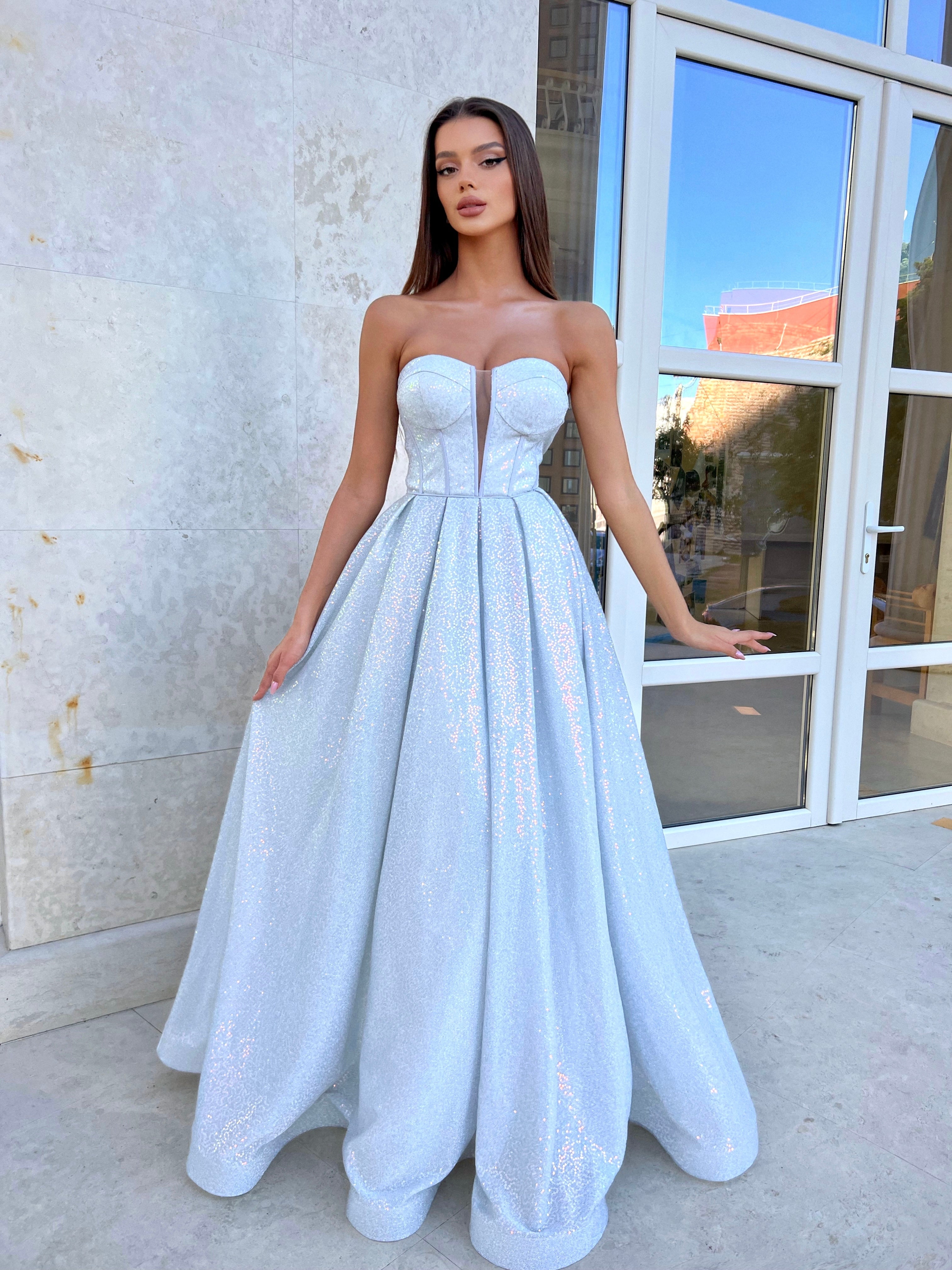 Tina Holly | TK313 Sweetheart Neckline A-Line Sequin Formal Dress (Made to Order)