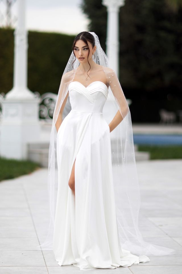 Tina Holly TW105 Romantic Soft Satin Bridal Gown with Sweetheart Neckline and Slit