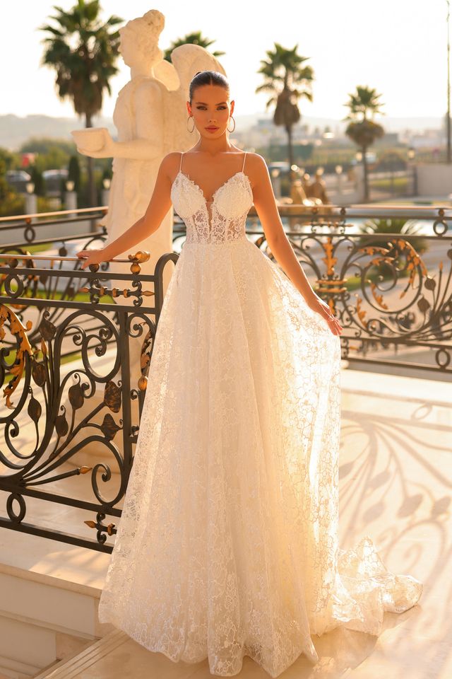 Tina Holly TW133 Serenity Lace A-Line Wedding Dress with Plunge Neckline