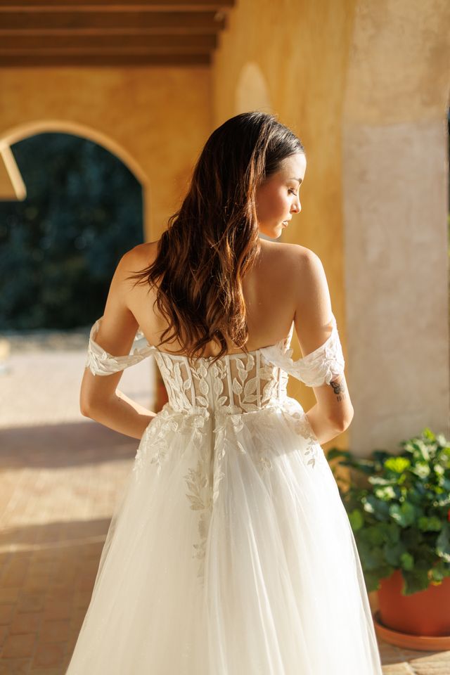 Tina Holly TW480 Elegant Off-Shoulder Applique Lace Wedding Dress with Detachable Straps