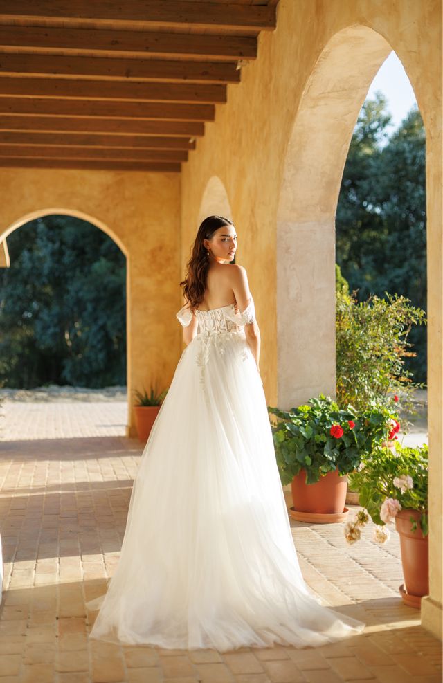 Tina Holly TW480 Elegant Off-Shoulder Applique Lace Wedding Dress with Detachable Straps