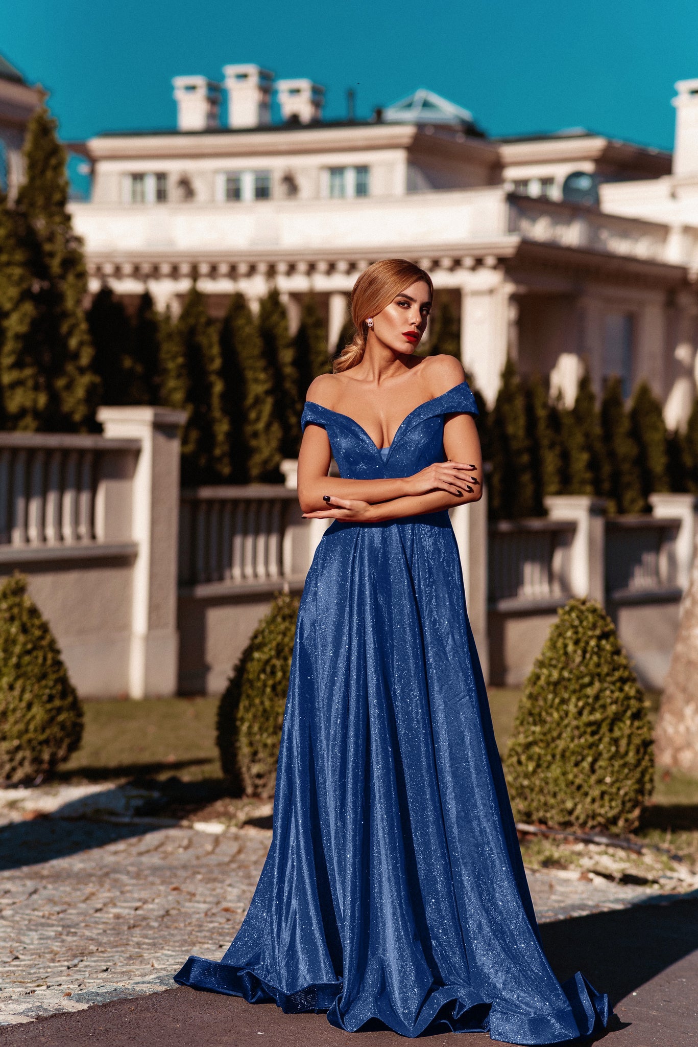 Tina Holly | TW028 V Neckline Glitter Satin A Line Formal Dress  (Made to Order)