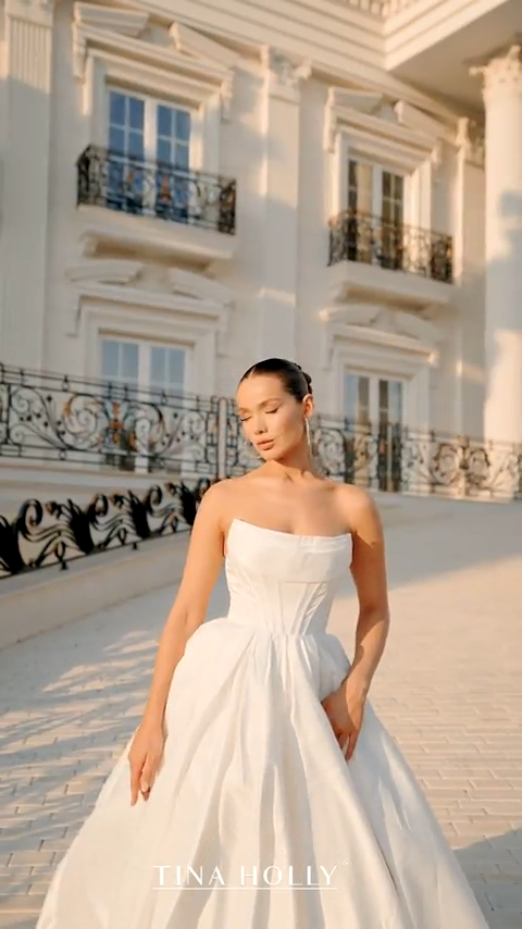Tina Holly TK241 Strapless Satin A-Line Wedding Gown (Made to Order)